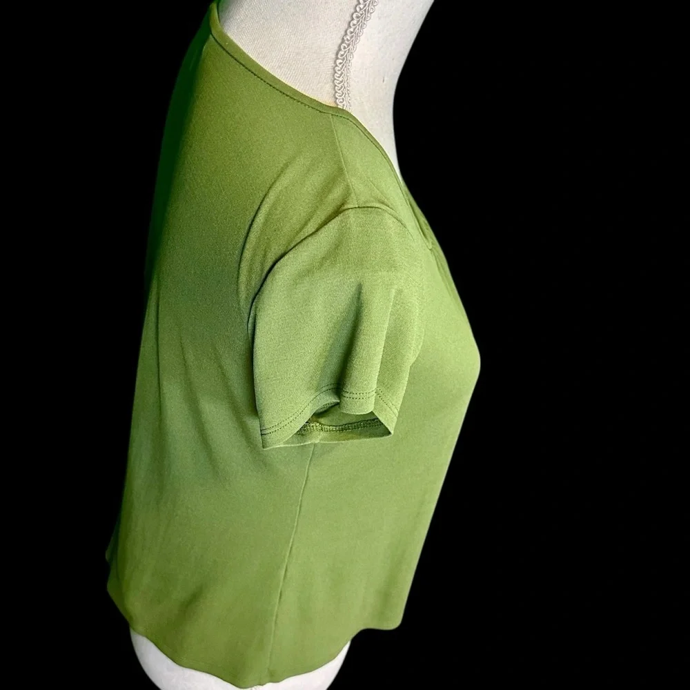 Eileen Fisher 100% Silk ‘Balletneck Cap Sleeve Top’ in “Edamame” Green Size SP - Picture 10 of 14